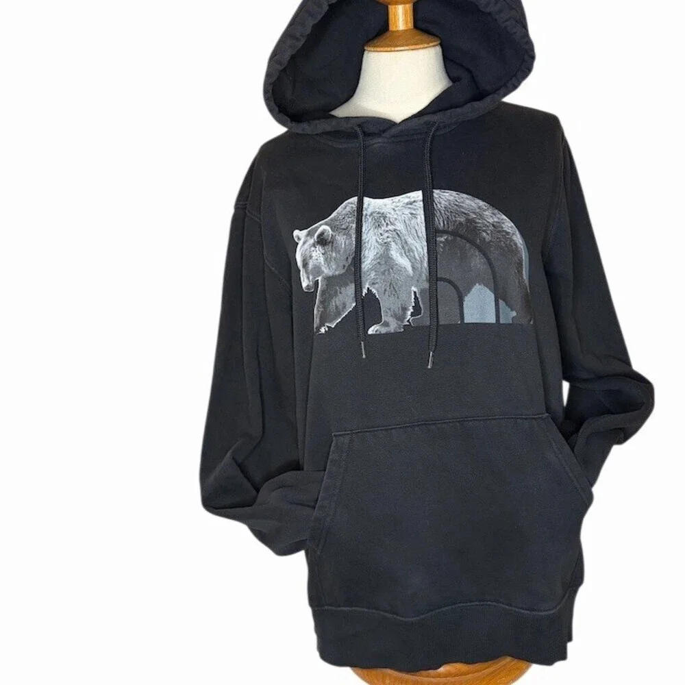The North Face Hoodie Mens M Black TNF Bear Graphic Pullover Kangaroo